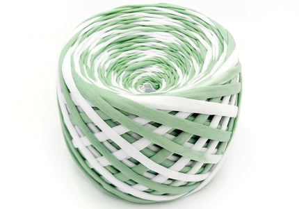 green and white segment t_shirt yarn. soft chunky yarn
