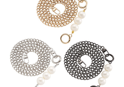 Set of three chain extensions with pearl ends on a white background