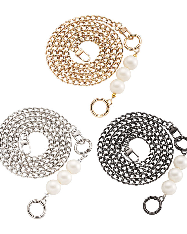 Set of three chain extensions with pearl ends on a white background