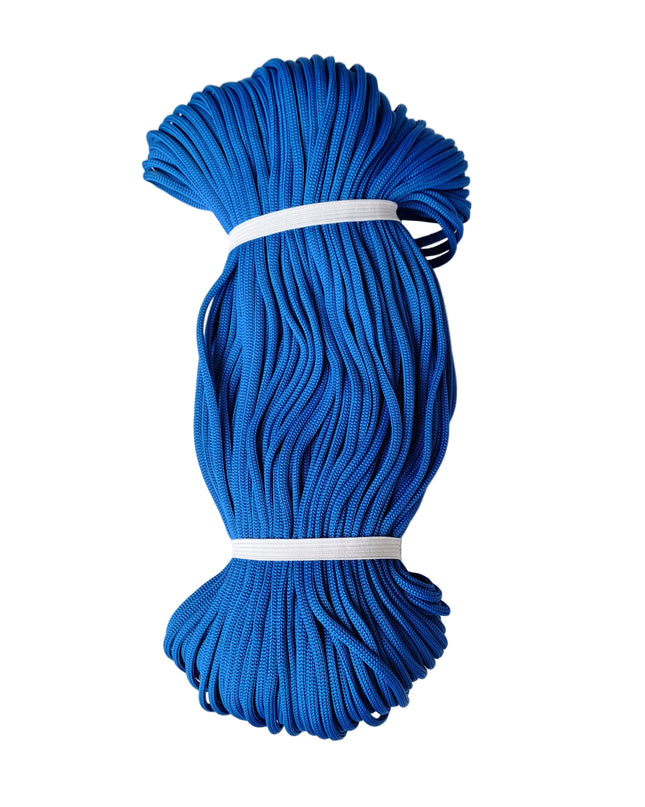 Blue rope tied in a bundle on a white background