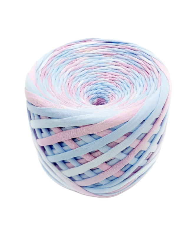 light blue-pink hand dyed Tshirt yarn. 100 meters skein 7-9 mm