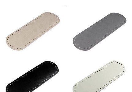 Set of six oval-shaped leather pads in different colors on a white background