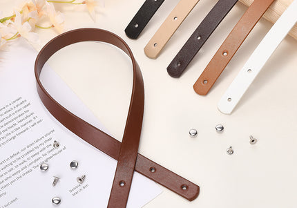 Set of vegan leather bag straps in six colors with pre-punched holes and metal rivets, 60 cm replacement handles for DIY handbags