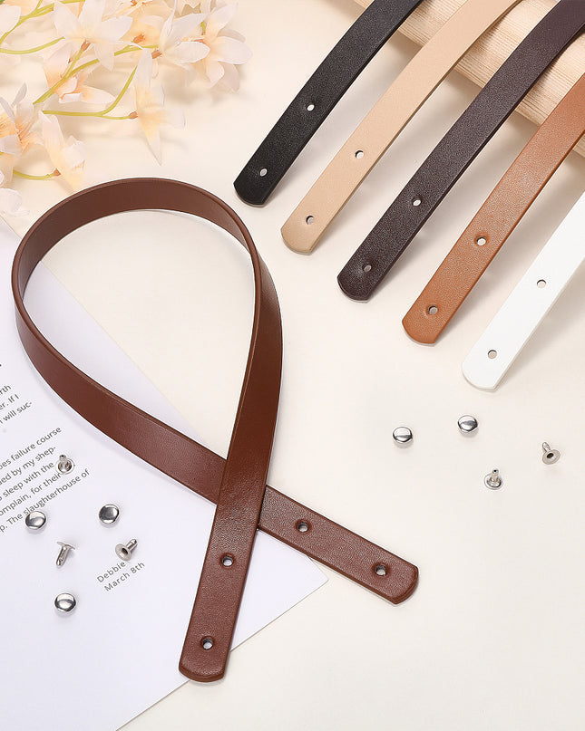 Set of vegan leather bag straps in six colors with pre-punched holes and metal rivets, 60 cm replacement handles for DIY handbags