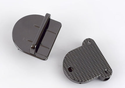 Set of four metal bag locks in gold, silver, antique brass, and gunmetal, displayed on a white background.