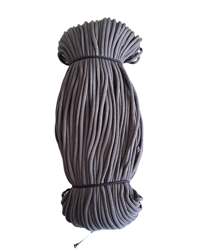 Coiled gray rope on a white background